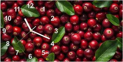 Produktbild von Wanduhr aus Glas mit Motiv Frische Preiselbeeren- 60 x 30 cm - inkl. Aufhängesystem