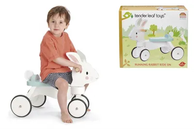 Image de Tender Leaf Roue d'exercice en bois Lapin - Ride-On pour les jeunes enfants blanc