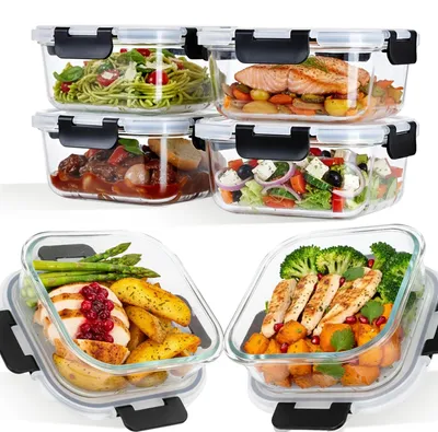 Image de Boîtes repas, étanches, compatibles micro-ondes et four, lot de 6