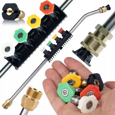 Produktbild von Hochdrucklanze PowerJet M22M Pro Set – 5 Düsen 1/4" Schnellkupplung, M22 Außengewinde 14 mm, Edelstahl & Messing | 200 bar, 60 °C