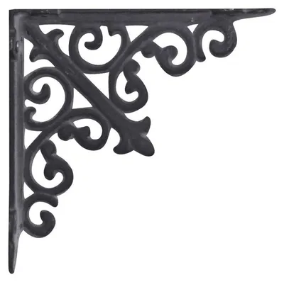 Produktbild von Wandregalhalter Gusseisen Antik Grau Gewischt Fleur de Lis 15x15 cm Regalwinkel Wandkonsole Regalträger Vintage Landhaus Shabby Chic