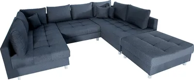 Produktbild von riess-ambiente Moderne XXL Wohnlandschaft KENT 305cm anthrazit Federkern U-Sofa inklusive Hocker und Kissen Big Sofa Couch