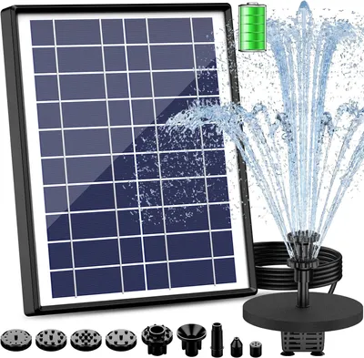 Imagen del producto de Fuente solar para estanque y bebedero de pájaros - 6,5 W - bomba solar flotante con batería y 10 boquillas de rociado