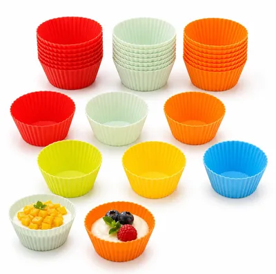 Productafbeelding van Herbruikbare siliconen muffinvormen - 24 stuks - Bakaccessoires voor cupcakes en muffins - In verschillende kleuren