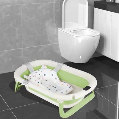 Produktbild von Baby Badewanne Set Faltbar mit Thermometer und Kissen für Neugeborene und Babys Grün