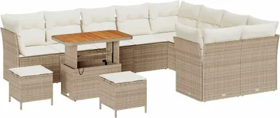 Imagen del producto de vidaXL Juego de sofás de jardín, 12 piezas, 9 plazas, color beige y crema, fabricado en ratán sintético