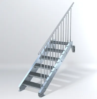 Produktbild von Stahltreppe 6 Stufen bis Höhe 120 cm, Laufbreite : 60 cm Geländer rechts ST 2 (31 / 31 mm gezackt)
