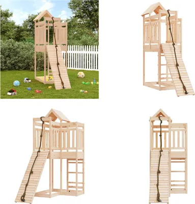Produktbild von vidaXL Spielturm mit Kletterwand Massivholz Kiefer - Spielturm - Spieltürme - Spielhaus - Spielturm Mit Kletterwand
