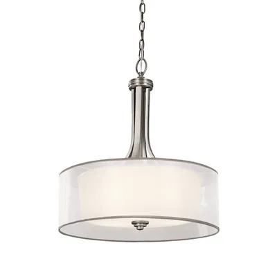 Image de Lampe à suspension, plafonnier, tissu de lin, verre opalin, acier