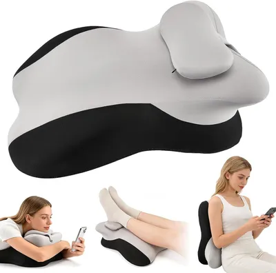 Obrázek produktu pro Polštář z paměťové pěny ve tvaru klínu – polštář na čtení s opěrkou zad – pro pohodlné relaxování – ergonomický S-tvar – 58 x 38 x 23 cm – šedá barva