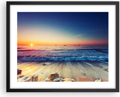 Produktbild von Gerahmtes Poster - Schwarzer Rahmen - Meer Strand Welle - 50x40 cm - Wand Bild - Wanddeko - Wandbilder - Kunstposter - Wandposter - Bilderrahmen - Bilder - Kunstdruck - Wandbild - P2BAA50x40-3613