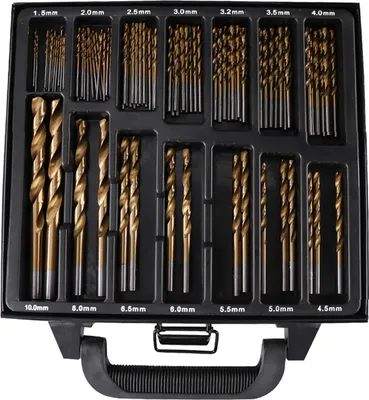 Zdjęcie produktu dla Wysokiej jakości 99-częściowy zestaw wierteł HSS z powłoką tytanową 1,5 mm?10 mm z etui