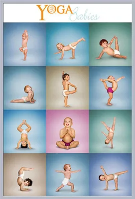 Produktbild von Fun - Poster - Yoga Babies Grid + Wechselrahmen, Shinsuke® Maxi Kunststoff silber, Acryl-Scheibe