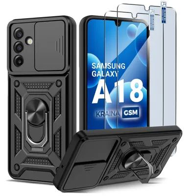 Produktbild von Schwarze, verstärkte „Slide“-Schutzhülle für das Samsung A18 + 2X Glas