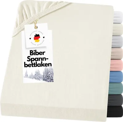 Produktbild von Biber Spannbettlakaken 140x200 aus 100% Baumwolle, Flanell Bettlaken 140x200 Creme Uni