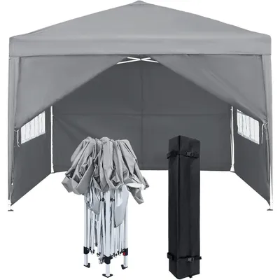 Produktbild von Faltpavillon 2,5x2,5m mit Seitenteilen und Fenstern Grau Polyester Wasserdicht Windschutz