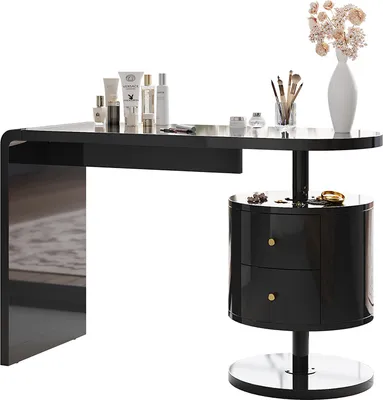 Zdjęcie produktu dla Stół do toalety Vicco Lara Czarny wysoki połysk 120 cm z 2 szufladami, Model 50185