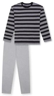 Produktbild von Schiesser Nightwear Schlafanzug Oberteil mit Streifen, Einfarbige Hose, Weicher Baumwoll-Jersey