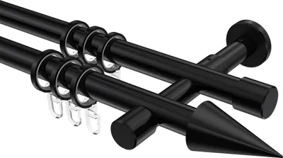 Produktbild von Interdeco Gardinenstange / Vorhangstange Schwarz, Typ Prestige Savio (Kegel), 20 mm Ø 2-läufig, 140 cm