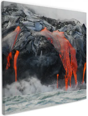 Produktbild von Wallario Premium Leinwandbild Lavastrom ins Meer in Größe 50 x 50 cm