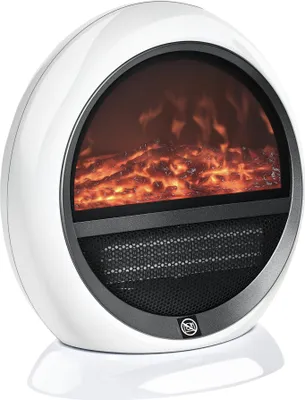 Zdjęcie produktu dla Kominek elektryczny HOMCOM LED Mini wolnostojący z efektem płomienia 1500 W, tworzywo ABS, biały, 30,5 x 18 x 35 cm