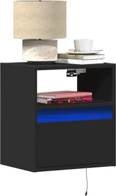 Image de vidaXL Tables de chevet murales avec lampes LED 2 pcs. noir