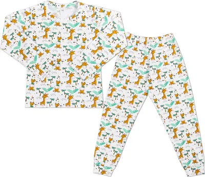 Produktbild von Langärmelige Pyjamas, lange Hosen - 100 - Weiß,Braun,Grün