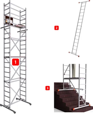 Image de ALTEC AluCombine® 1.0 - 700 | Echafaudage à échelles | 7m de hauteur de travail | Echafaudage 2 en 1 avec traverse | Type : FT | 4x roulettes Ø80mm | En direct du fabricant | EN 131 | Echafaudage de travail | Echafaudage de chantier | Echafaudage roulant | Echelle simple