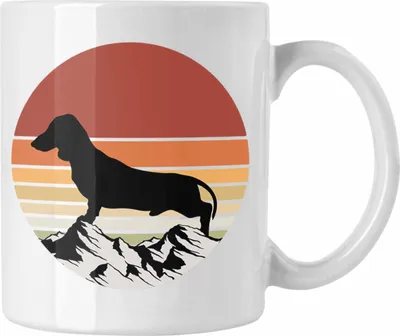 Produktbild von Trendation - Dackel Tasse Geschenke Dachshund Rauhaardackel Lustig Vintage Silhouette Berg (Weiß)