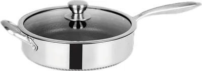 Produktbild von TIEFE Bratpfanne mit Deckel 18/10 Edelstahl Antihaft Wabenstruktur Ø28cm Induktion Pfanne