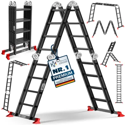 Produktbild von MASKO® Leiter Aluminium 6in1 Mehrzweckleiter Anlegeleiter Steh- & Treppenleiter