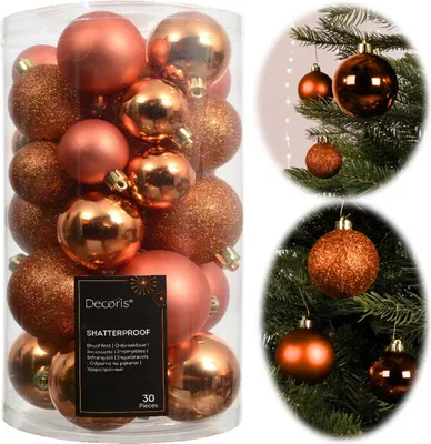 Produktbild von LS-LebenStil 30 Kunststoff Weihnachtskugeln Orange 4cm-6cm Baumkugel Christbaumkugel Christbaumschmuck Weihnachtsdeko bruchsicher bruchfest