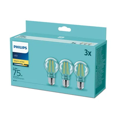 Produktbild von Philips LED Lampe E27 3er Set 75W 2700K Filament