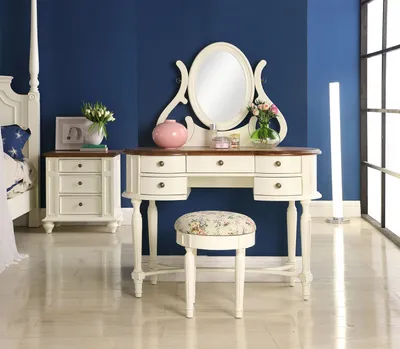 Immagine prodotto di Tavolino da toilette specchio sgabello cassettiera completa camera da letto mobili country console