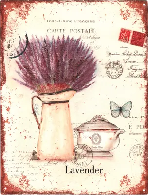 Obrázek produktu pro Moritz dekorativní plechová cedule Lavender Lavender džbán kovová cedule retro vintage design pro dekoraci dekorace na zeď