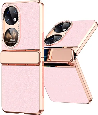 Produktbild von Handyhülle für Huawei P50 Pocket, Scharnierschutz, Luxus Galvanisierter Litschi Glänzender Diamant Schutzhülle Pink