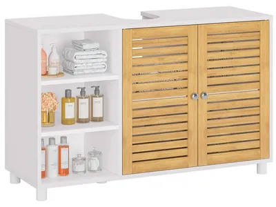 Produktbild von Waschbeckenunterschrank mit 2 Bambustüren 90 x 60 x 30 cm MDF