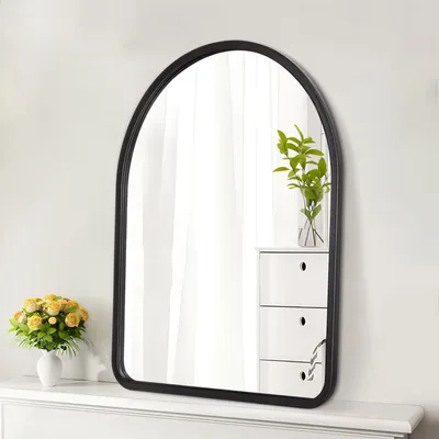 Produktbild von Bogen Spiegel für Wand Holzrahmen Vintage Rustikal Schwarz