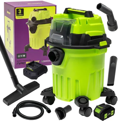 Zdjęcie produktu dla NAC SMART Akumulatorowy odkurzacz przemysłowy 12 l 20 V NSIVC20VB | Odkurzacz do pracy na mokro i na sucho, w zestawie z akumulatorem 4 Ah i szybką ładowarką | Bezprzewodowy odkurzacz warsztatowy