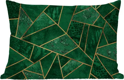 Produktbild von MuchoWow® Outdoor Kissen - Smaragd - Gold - Abstrakt - Muster - 60x40 cm - Wetterfest - Lounge Kissen - Zierkissen - Kissen für Innenräume