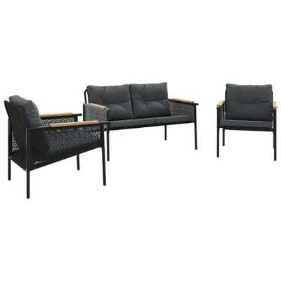 Produktbild von vidaXL 3-tlg. Balkonmöbel-Set mit Kissen Schwarz Stahl