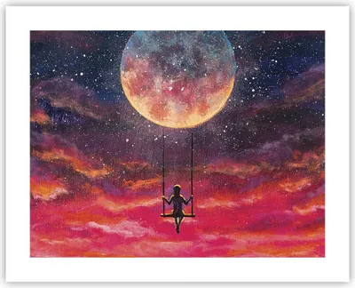 Produktbild von Poster - Poster ohne Rahmen - Mond Schaukel Frau - 50x40 cm - Wand Bild - Wanddeko - Wandbilder - Kunstposter - Wandposter - Bilder - Kunstdruck - Wanddekoration - Wandbild - P2XAA50x40-5095