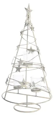Produktbild von Teelichthalter Weihnachtsbaum Eisen Glas grau gebleicht H.36 cm
