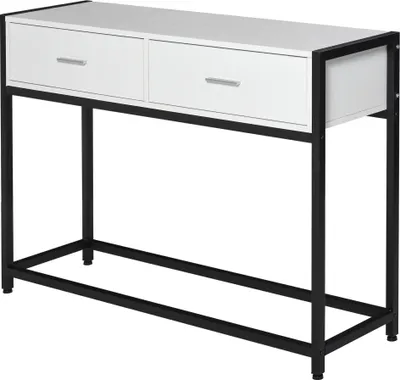 Produktbild von HOMCOM Konsolentisch, 120 x 34 x 81 cm, Eingangstisch mit 2 Schubladen und verstellbaren Fš¹?en, modernes Flurm?bel fš¹r Flur, Wohnzimmer, Schwarz und Wei?