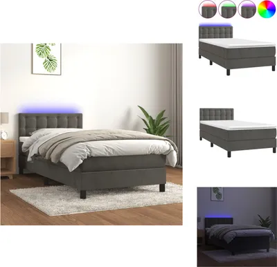 Produktbild von vidaXL Boxspringbett mit Matratze & LED Dunkelgrau 90x200 cm Samt -  Betten & Bettgestelle