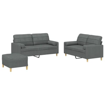 Produktbild von 3-tlg. Sofagarnitur mit Kissen Dunkelgrau Stoff