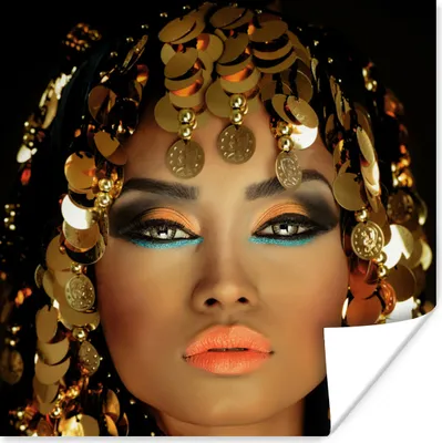 Produktbild von MuchoWow® Poster Frau - Gold - Schwarz 50x50 cm - Wohnzimmerdekoration
