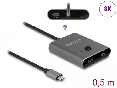 Produktbild von Delock USB 10 Gbps USB Type-C Switch 2 auf 1 bidirektional 8K
