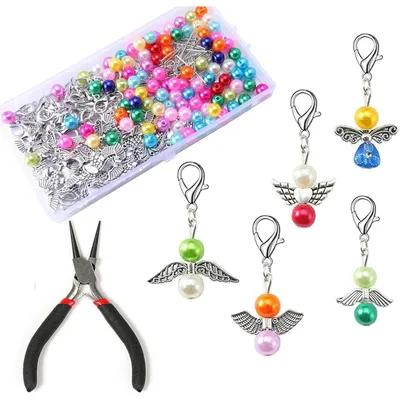 Productafbeelding van Beschermengel knutselset sleutelhanger, 50 sets met tang voor het zelf maken van sieraden
