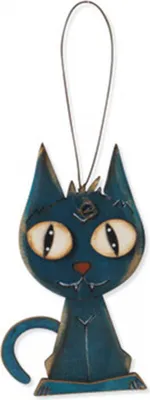 Produktbild von Halloween Holz Ornament Katze als Mitbringsel & Deko 8cm